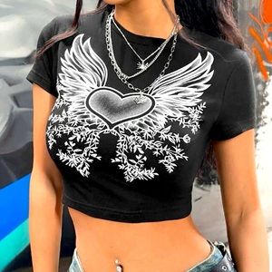 Heart & Plant Print Crop Tee